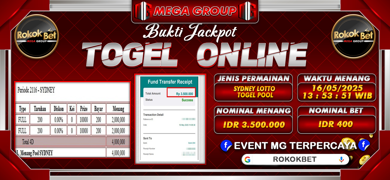 Bukti JP situs Rokokbet hari Jumat, 16 Mei 2025