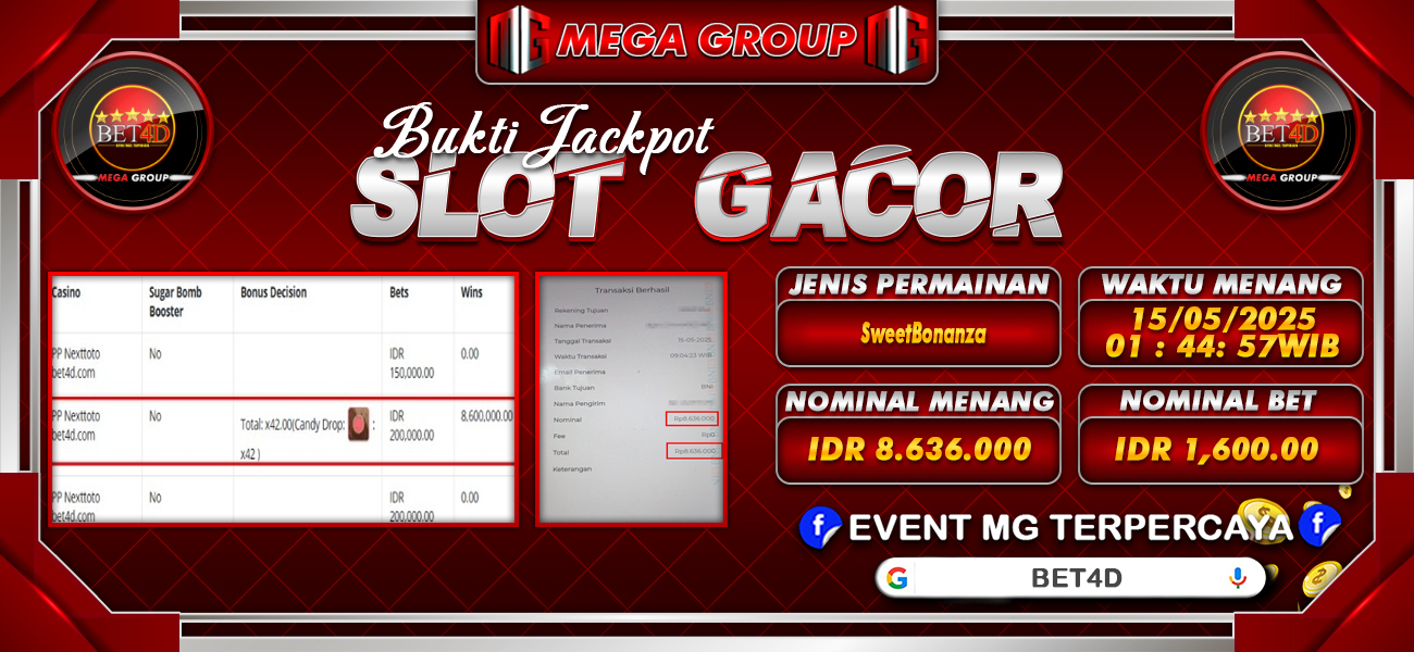 Bukti JP situs Bet4D hari Kamis, 15 Mei 2025