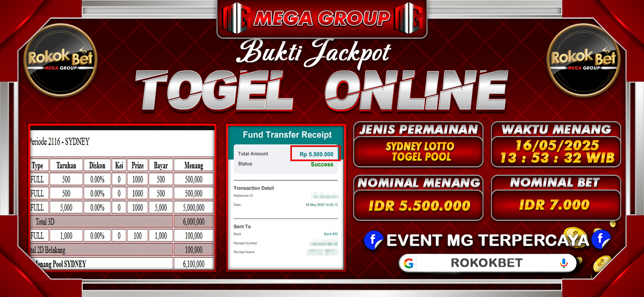 Bukti JP situs Rokokbet hari Jumat, 16 Mei 2025