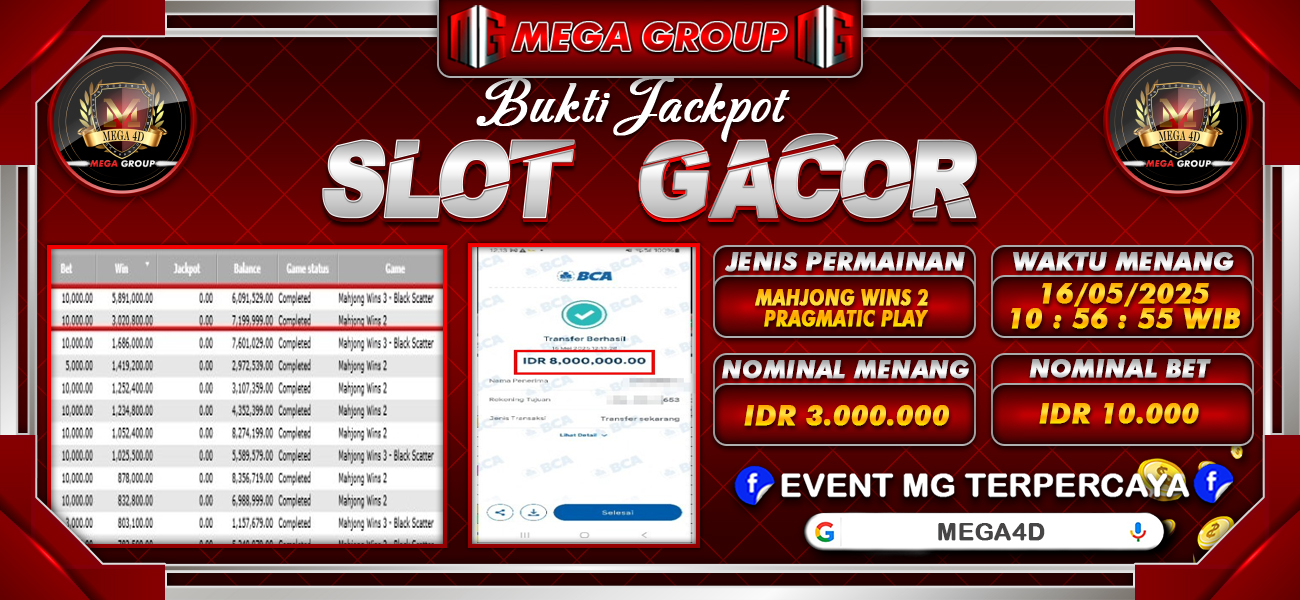 Bukti JP situs Mega4D hari Jumat, 16 Mei 2025