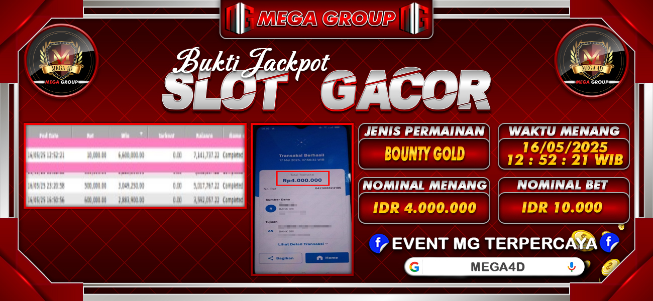 Bukti JP situs Mega4D hari Jumat, 16 Mei 2025