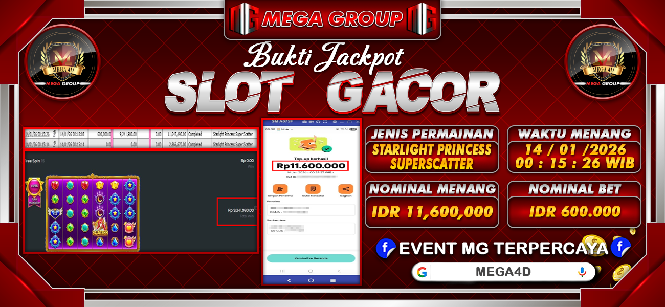 Bukti JP situs Mega4D hari Rabu, 14 Januari 2026