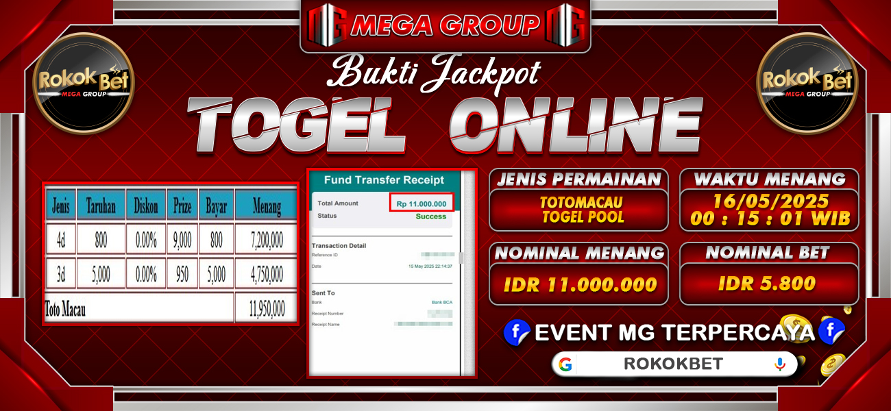 Bukti JP situs Rokokbet hari Jumat, 16 Mei 2025