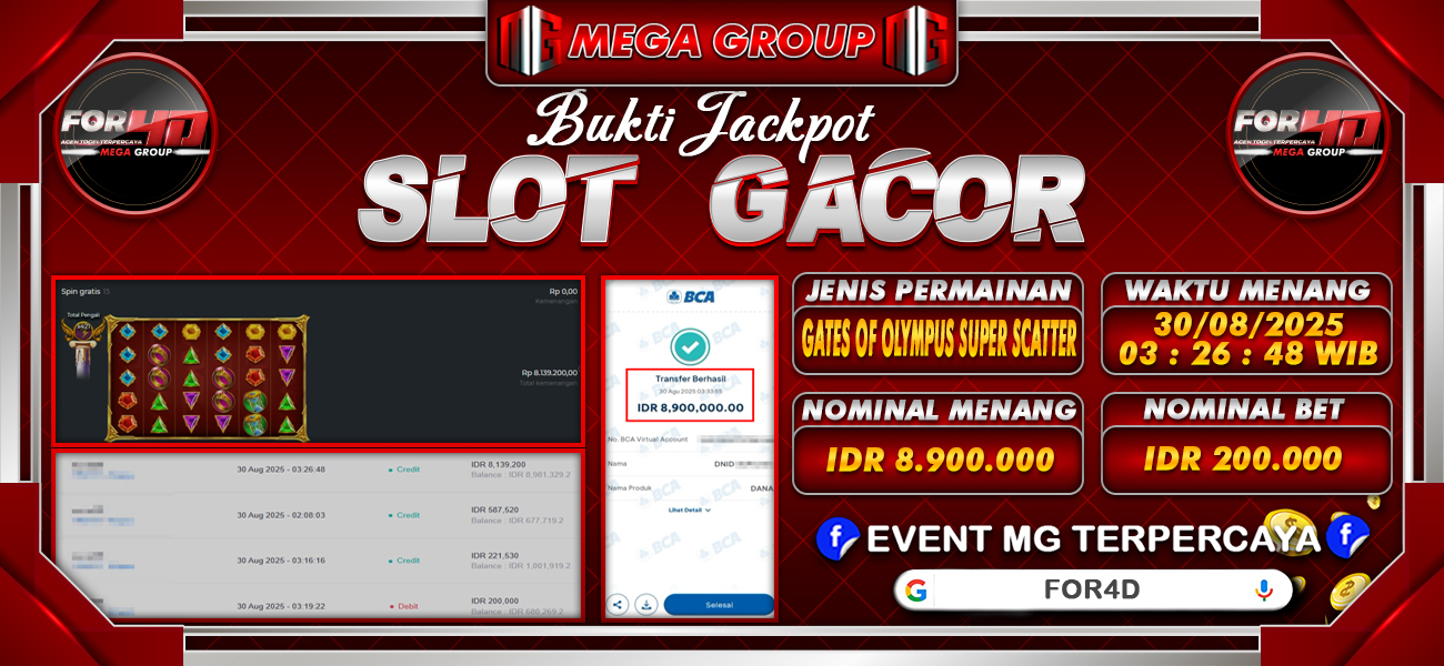Bukti JP situs For4D hari Sabtu, 30 Agustus 2025