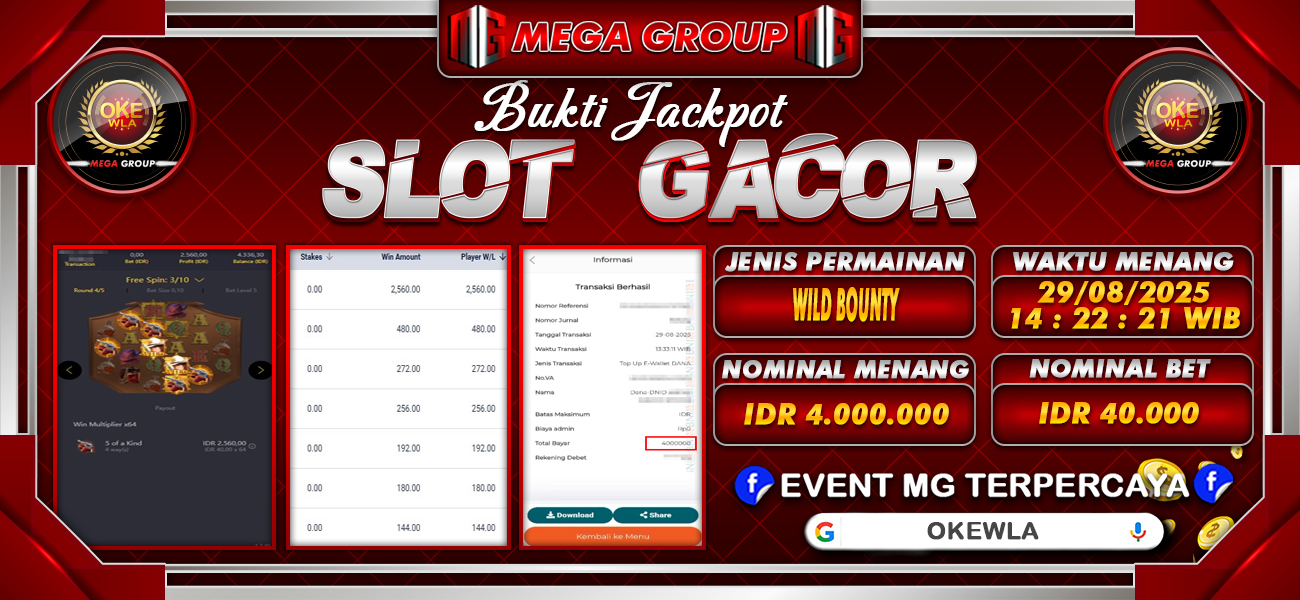 Bukti JP situs Okewla hari Jumat, 29 Agustus 2025