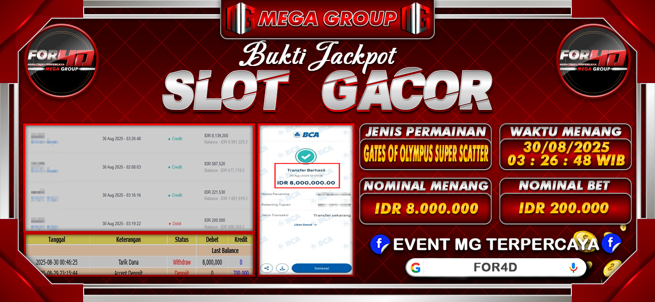 Bukti JP situs For4D hari Sabtu, 30 Agustus 2025