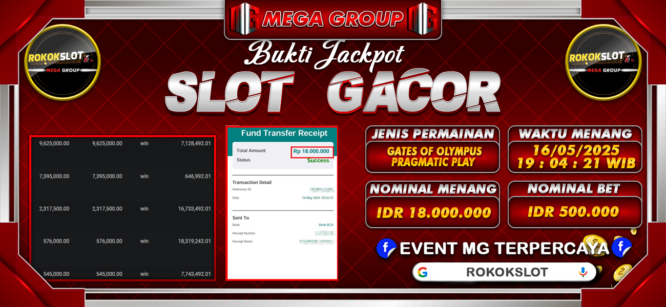 Bukti JP situs Rokokslot hari Jumat, 16 Mei 2025