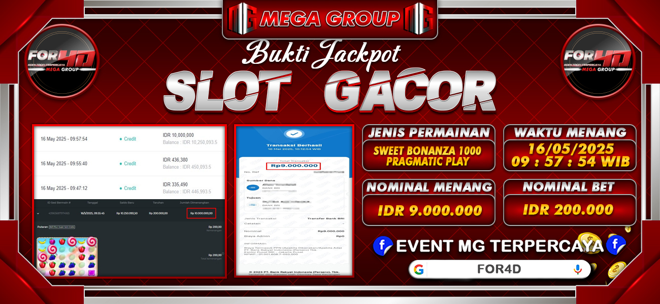 Bukti JP situs For4D hari Jumat, 16 Mei 2025