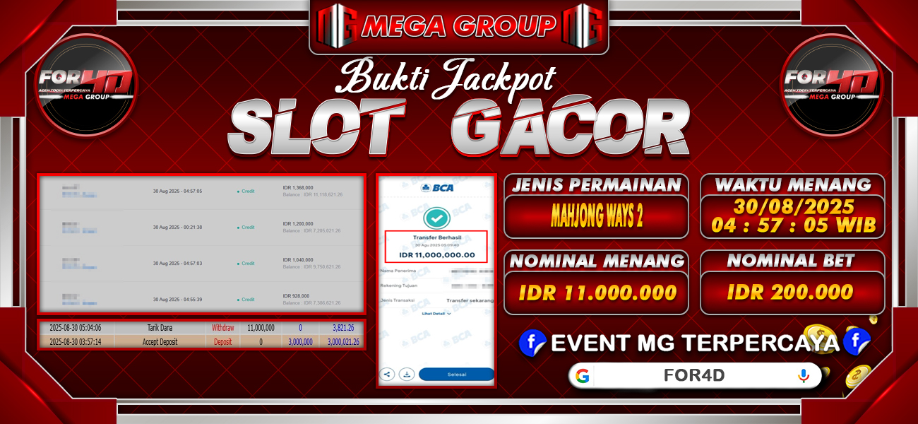 Bukti JP situs For4D hari Sabtu, 30 Agustus 2025
