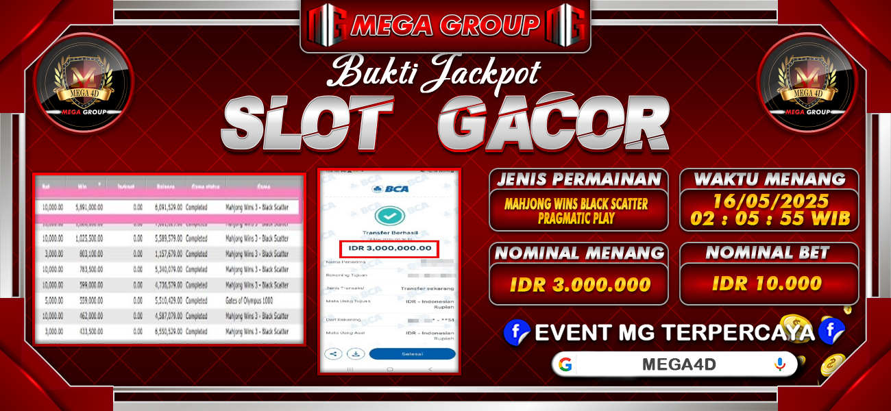 Bukti JP situs Mega4D hari Jumat, 16 Mei 2025