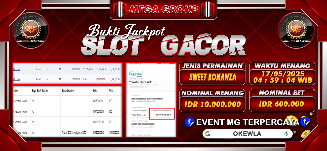 Bukti JP situs Okewla hari Sabtu, 17 Mei 2025