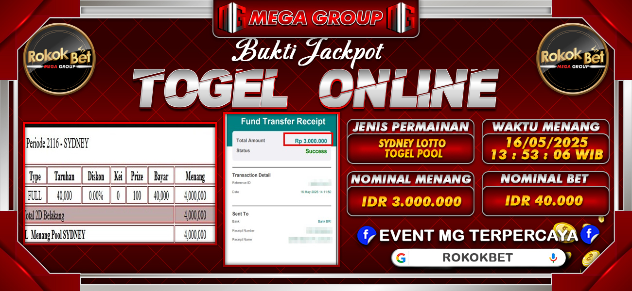 Bukti JP situs Rokokbet hari Jumat, 16 Mei 2025