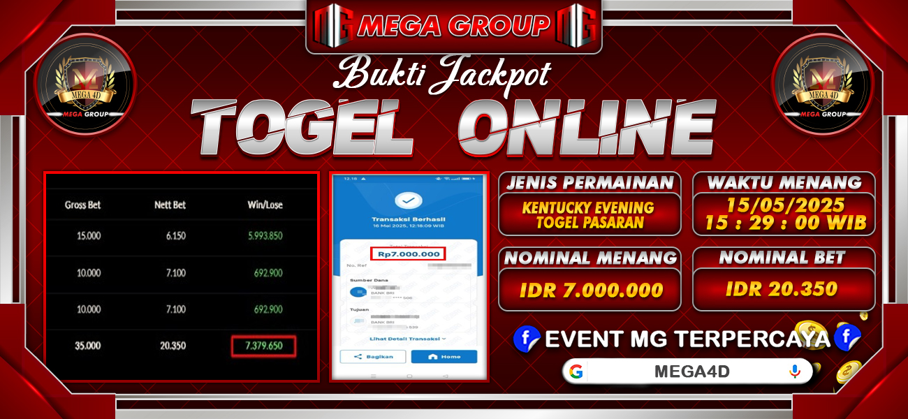 Bukti JP situs Mega4D hari Jumat, 16 Mei 2025