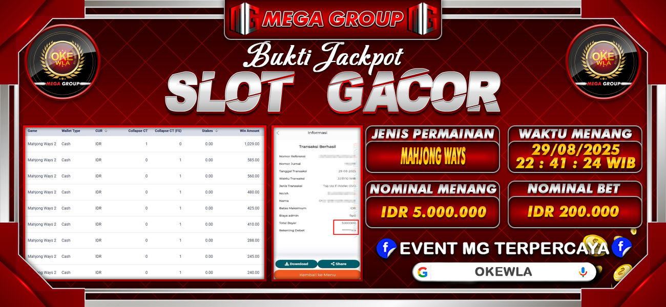 Bukti JP situs Okewla hari Jumat, 29 Agustus 2025