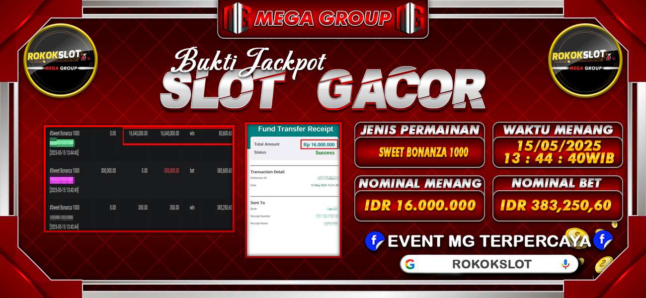 Bukti JP situs Rokokslot hari Kamis, 15 Mei 2025