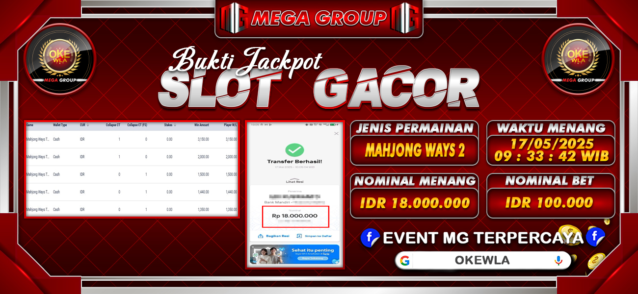 Bukti JP situs Okewla hari Sabtu, 17 Mei 2025