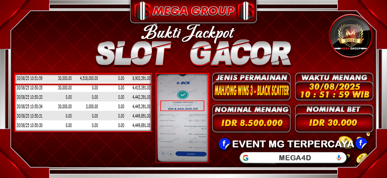 Bukti JP situs Mega4D hari Sabtu, 30 Agustus 2025