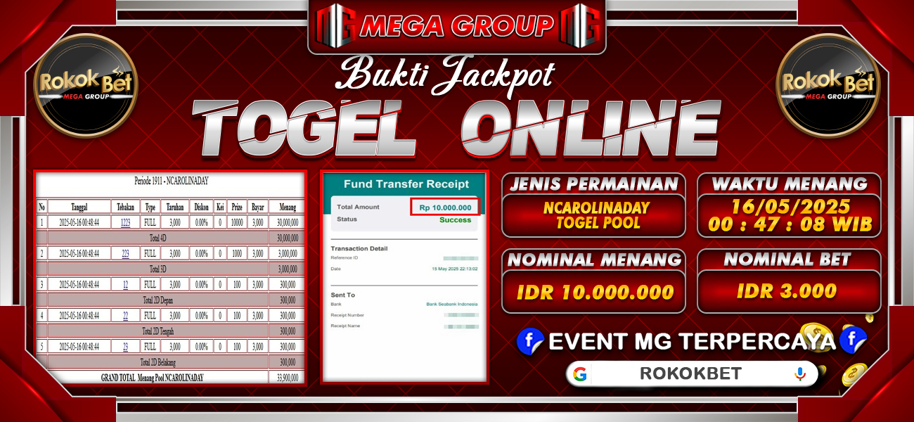 Bukti JP situs Rokokbet hari Jumat, 16 Mei 2025