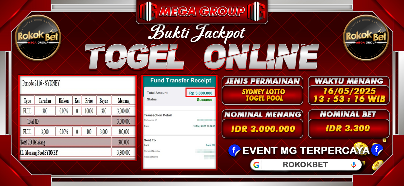 Bukti JP situs Rokokbet hari Jumat, 16 Mei 2025